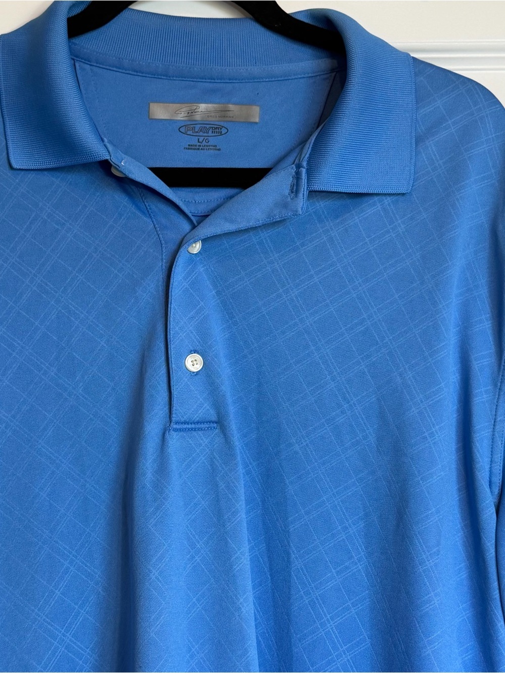 Greg Norman PlayDry Men’s L Blue Golf Polo Shirt 2014 Performance 1111